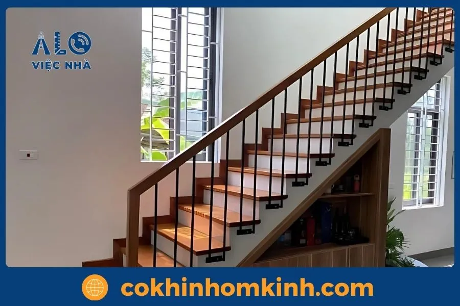 Cấu tạo thang sắt tay vịn gỗ