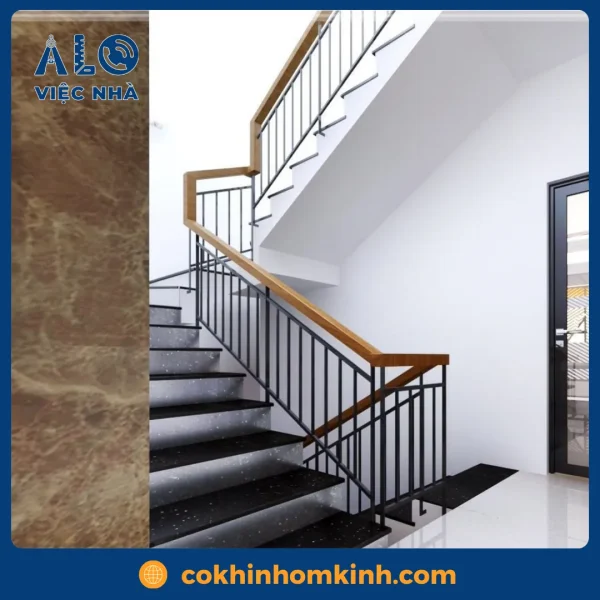 Cầu thang sắt tay vịn gỗ CTSTVG1 mẫu 3
