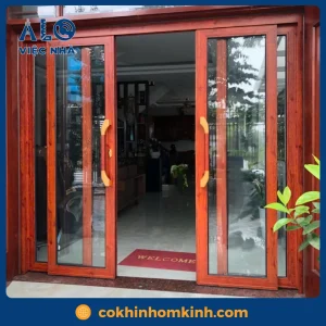 Cửa kính cường lực khung gỗ CKCLKG1 mẫu 3