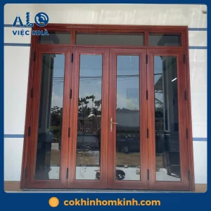 Cửa kính cường lực khung gỗ CKCLKG2 mẫu 3