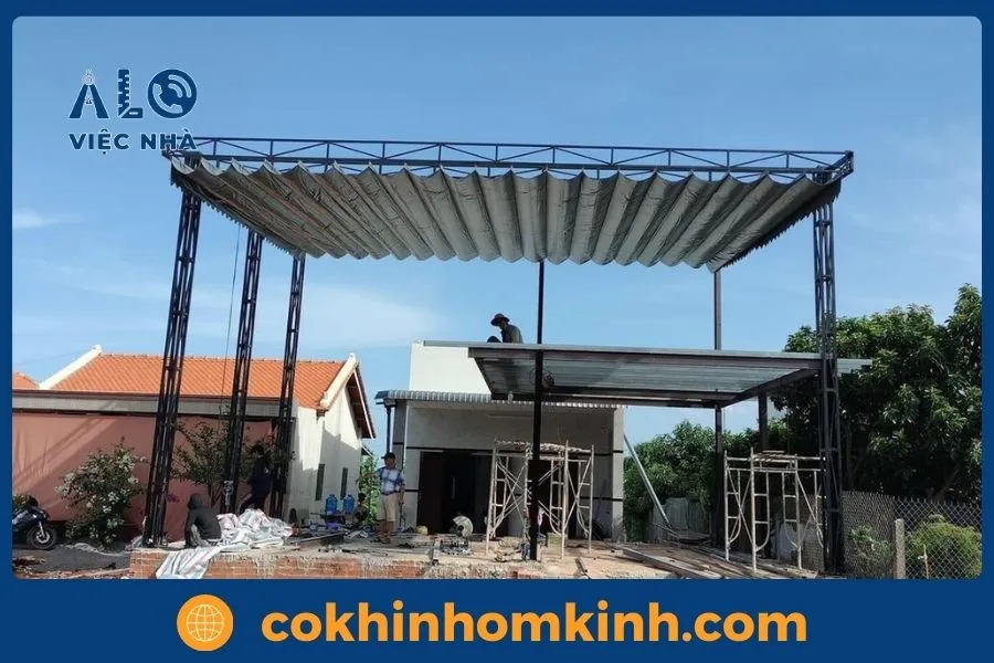 Quy trình thi công mái che bạt kéo - Cơ Khí Nhôm Kính